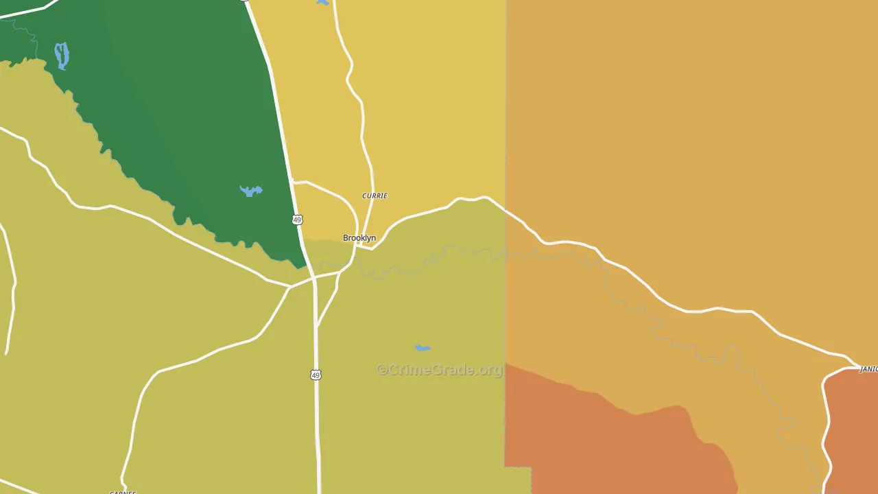Brooklyn, MS Map of Robbery Rates