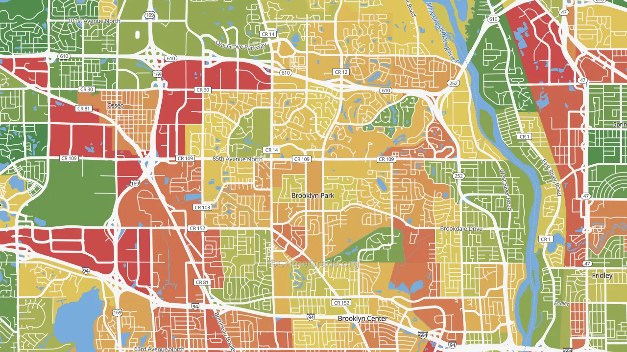 Brooklyn Park, MN Map of Robbery Rates
