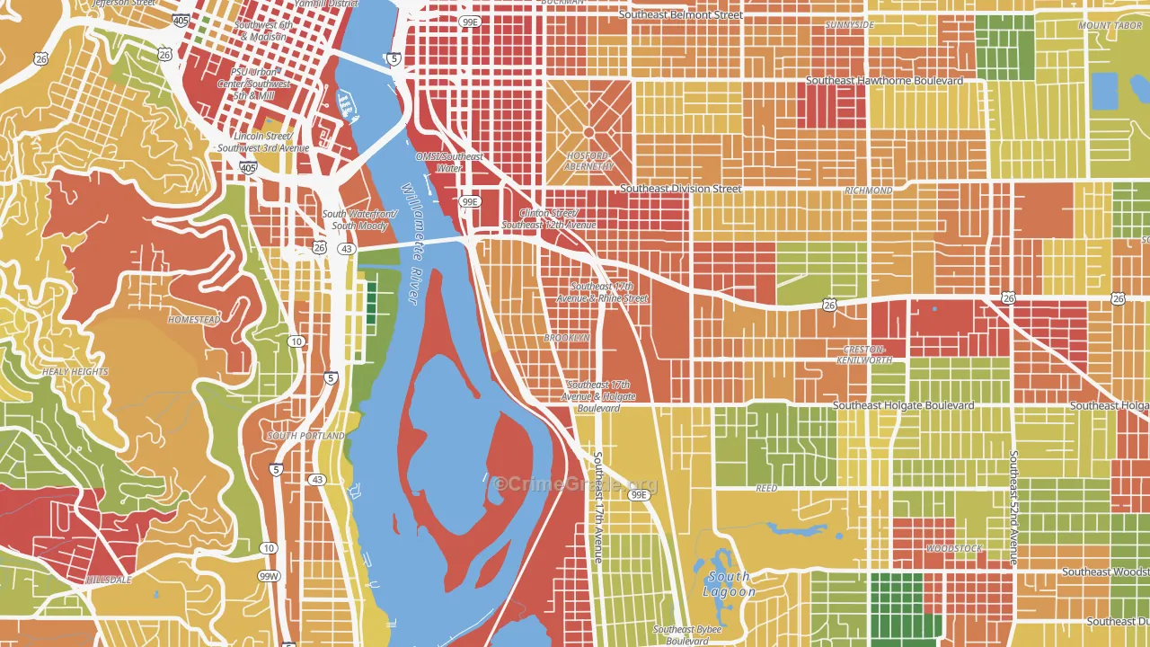 Brooklyn, Portland, OR Map of Robbery Rates