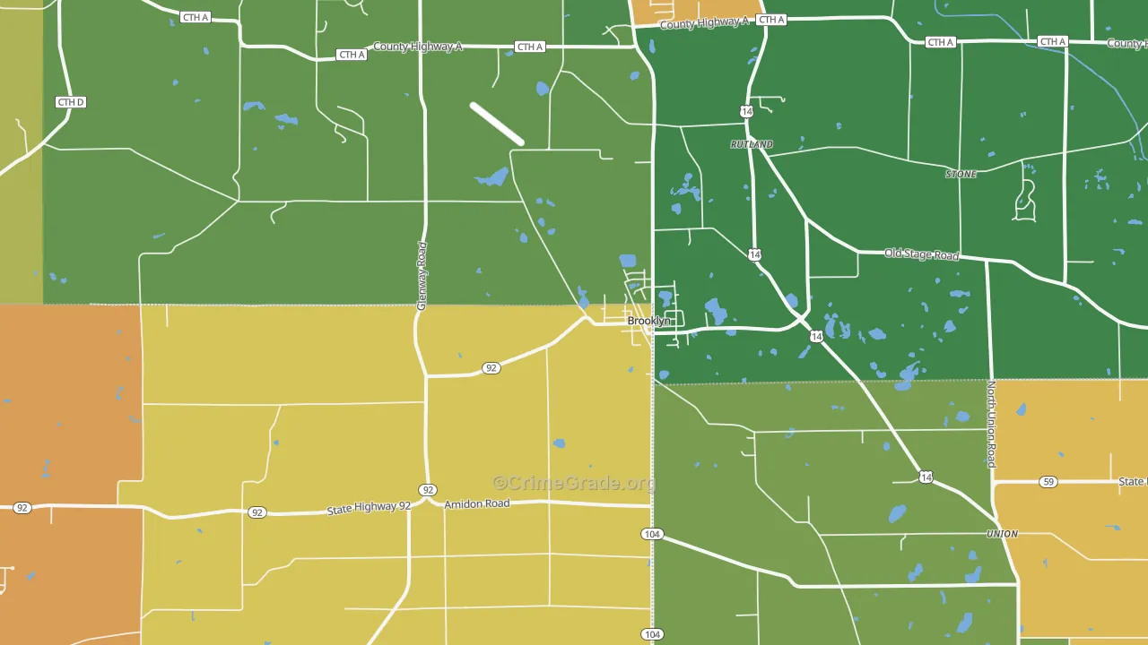 Brooklyn, WI Map of Robbery Rates