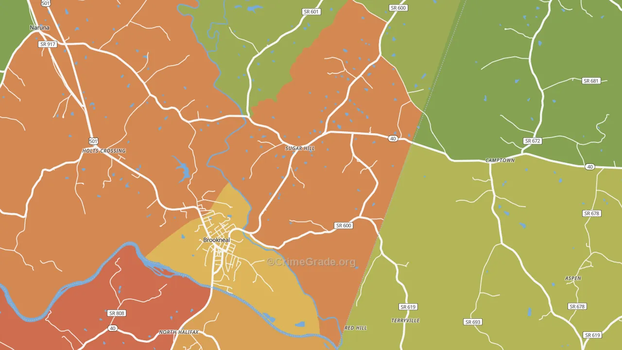 Brookneal, VA Map of Robbery Rates