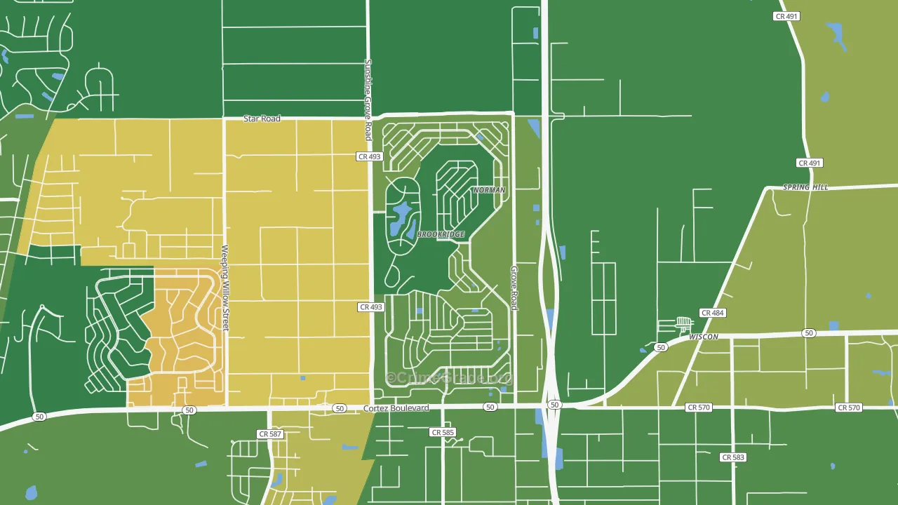 Brookridge, FL Map of Robbery Rates
