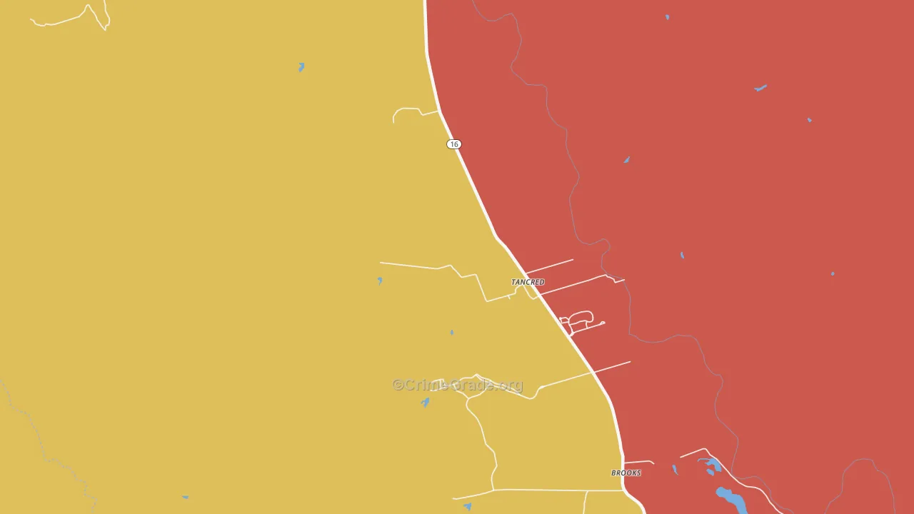 Brooks, CA Map of Robbery Rates