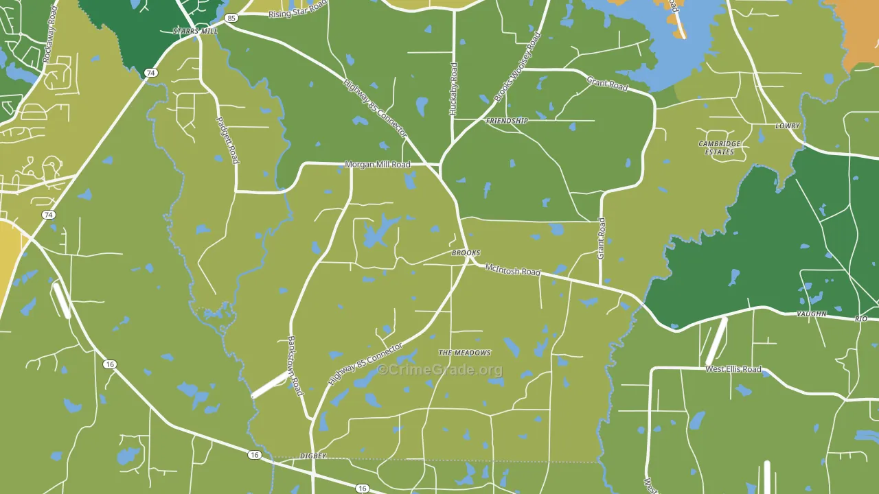 Brooks, GA Map of Robbery Rates