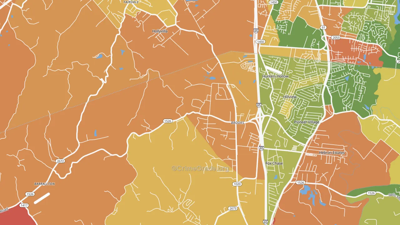 Brooks, KY Map of Robbery Rates