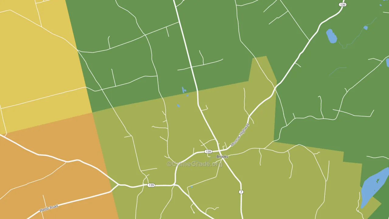 Brooks, ME Map of Robbery Rates