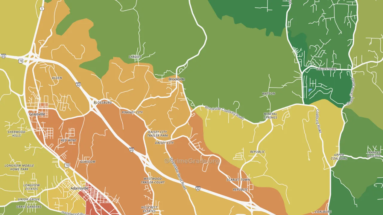 Brookside, AL Map of Robbery Rates