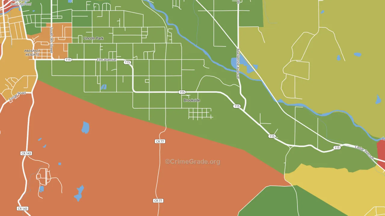 Brookside, CO Map of Robbery Rates