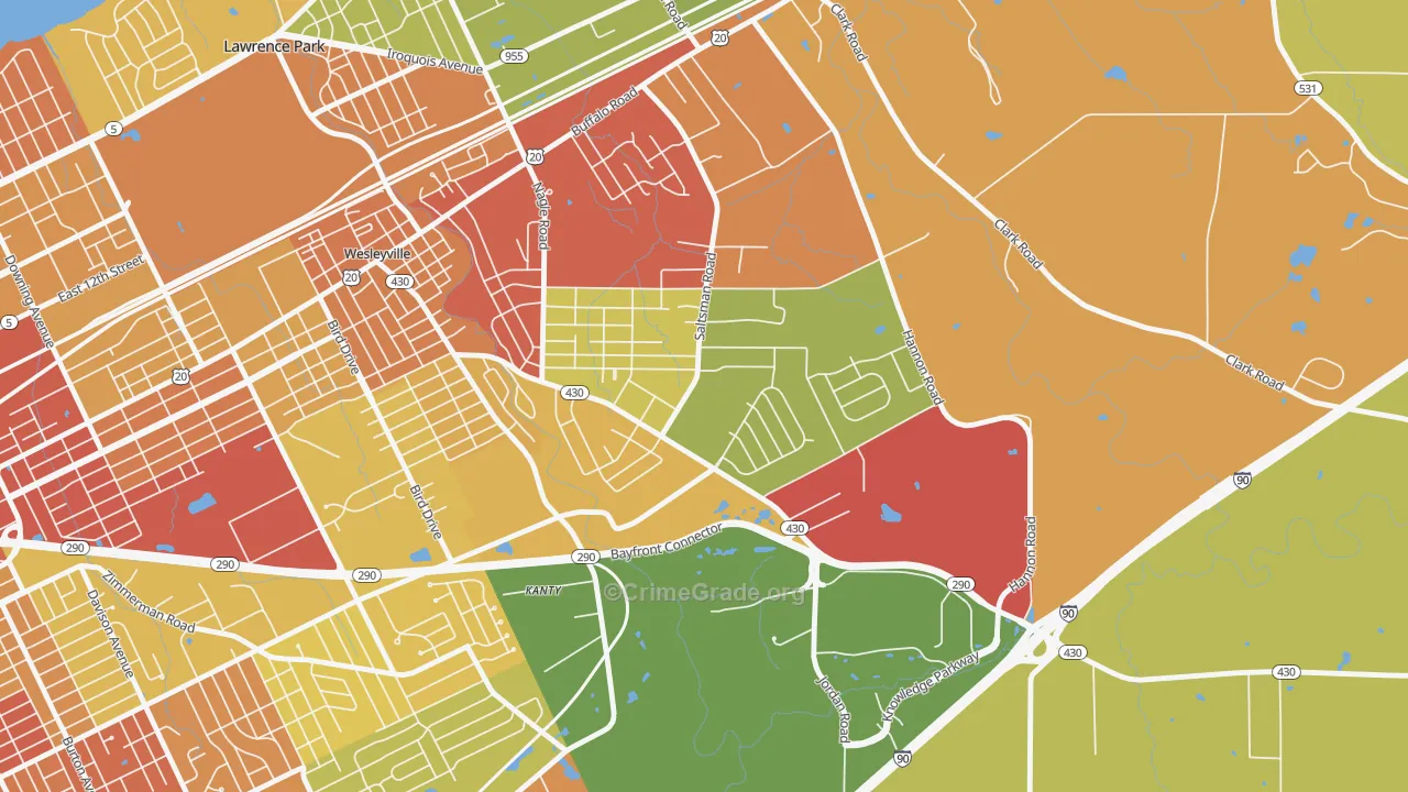 Brookside, Erie, PA Map of Robbery Rates