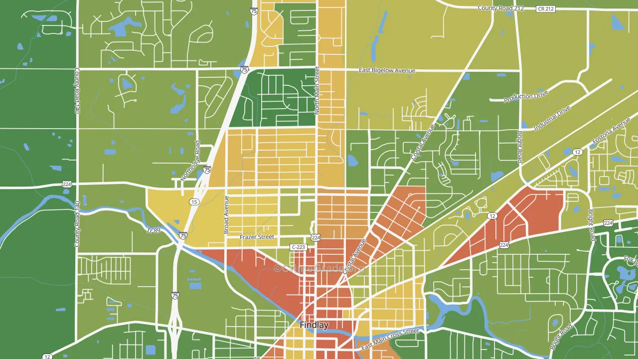 Brookside, Findlay, OH Map of Robbery Rates