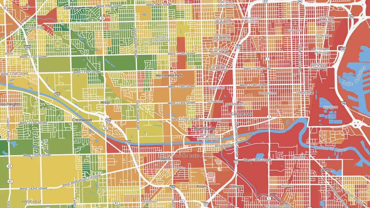 Brookside Glen, Chicago, IL Map of Robbery Rates