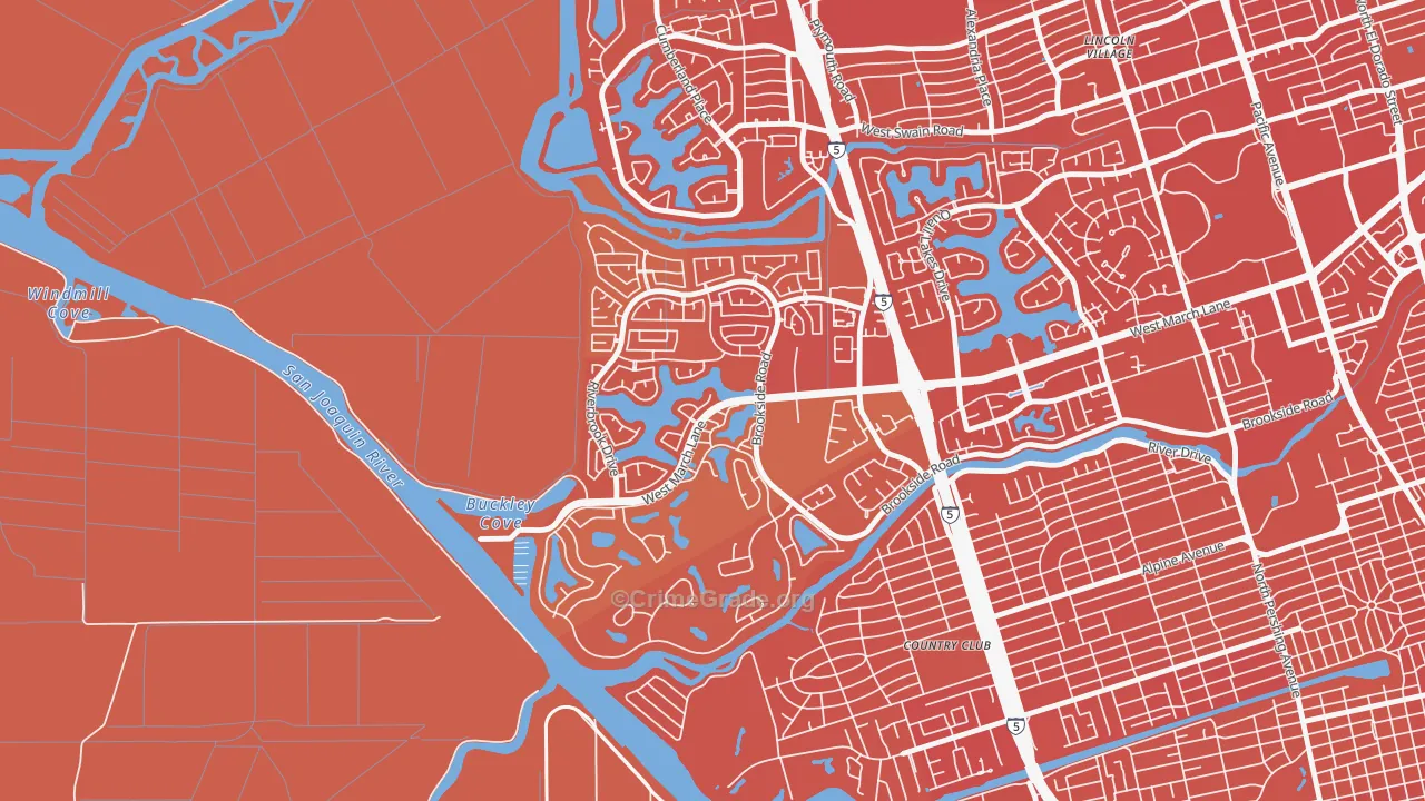 Brookside, Stockton, CA Map of Robbery Rates