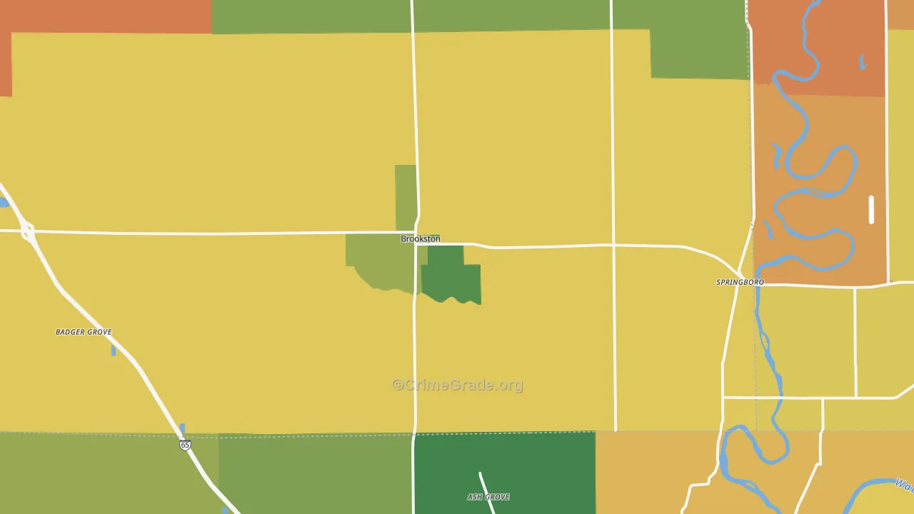 Brookston, IN Map of Robbery Rates