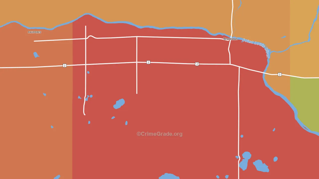 Brookston, MN Map of Robbery Rates