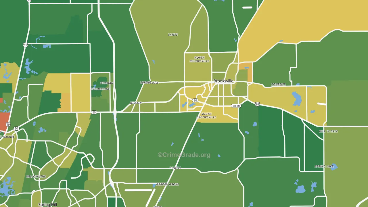 Brooksville, FL Map of Robbery Rates