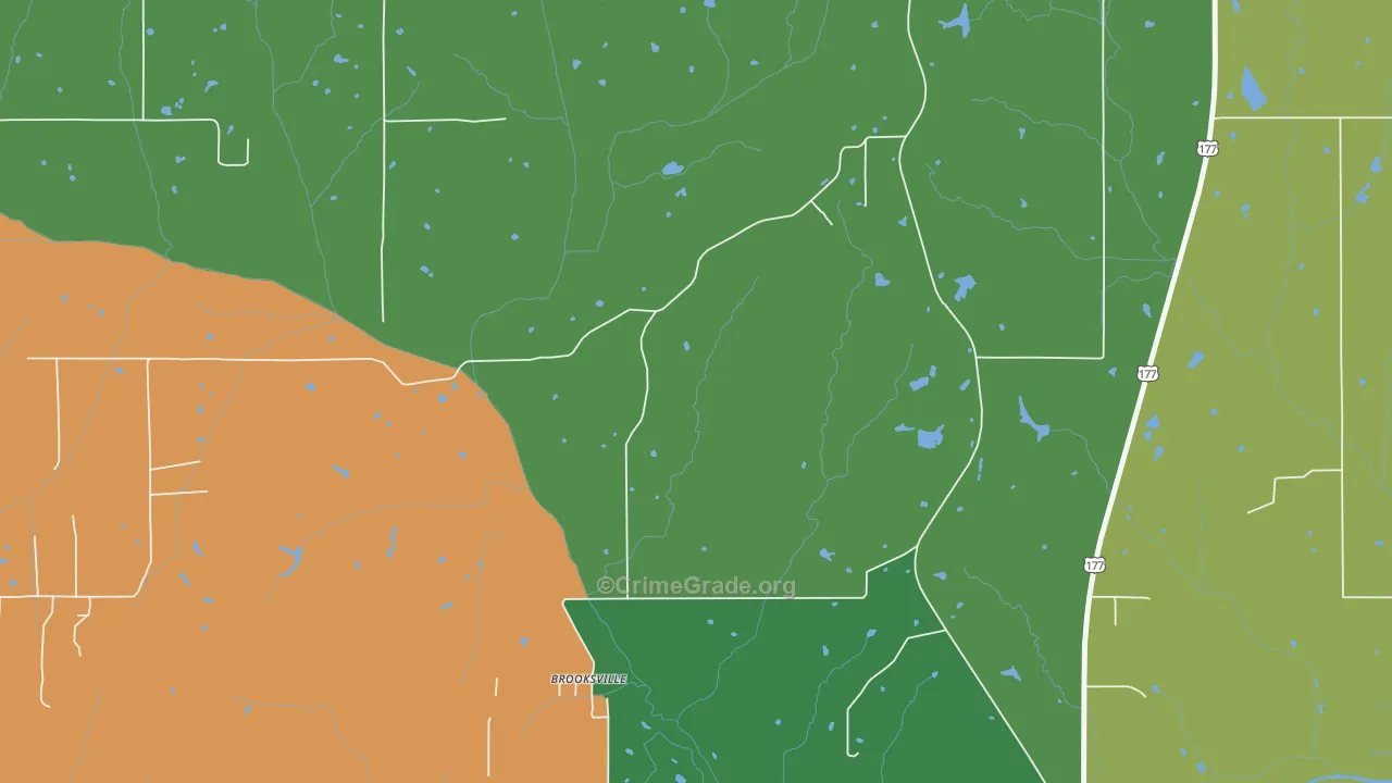 Brooksville, OK Map of Robbery Rates