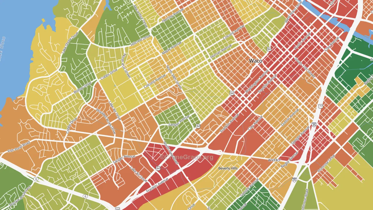 Brookview, Waco, TX Map of Robbery Rates