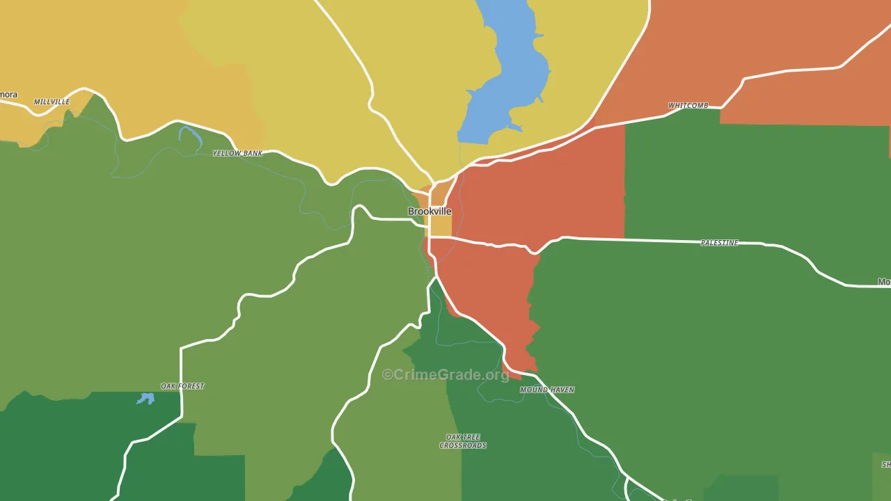 Brookville, IN Map of Robbery Rates