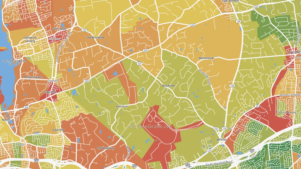 Brookville, NY Map of Robbery Rates