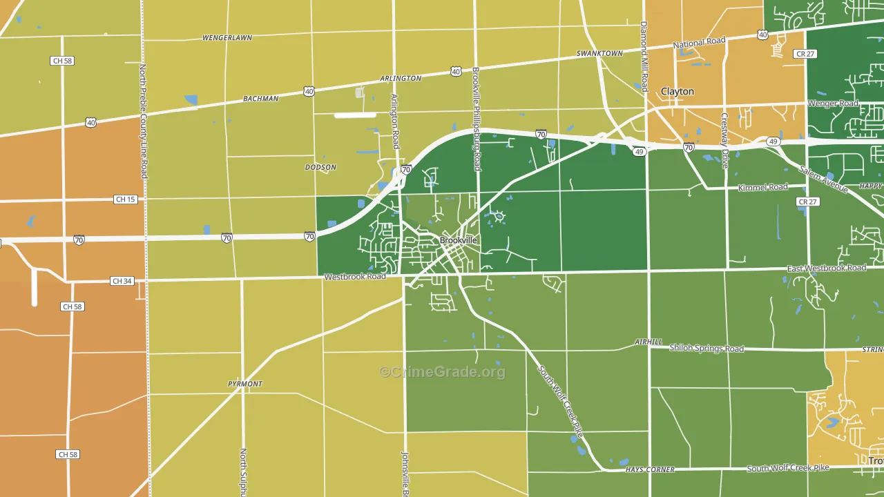 Brookville, OH Map of Robbery Rates