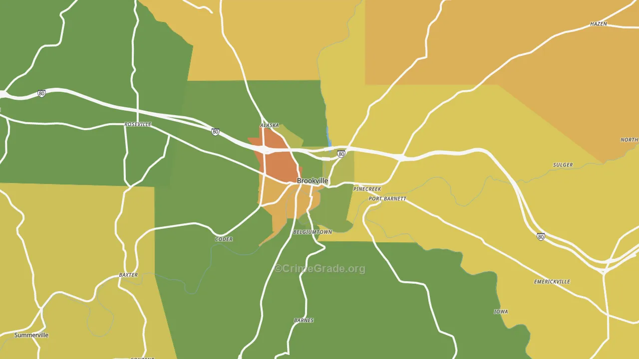 Brookville, PA Map of Robbery Rates