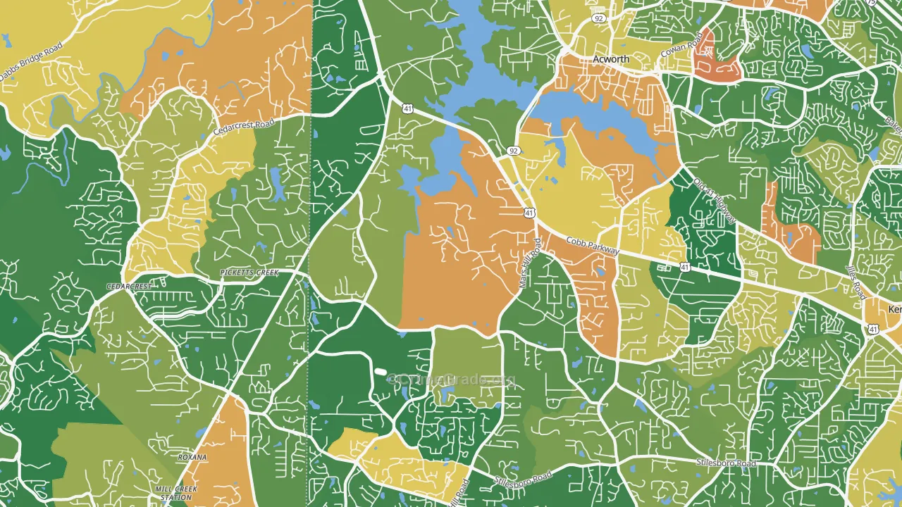 Brookwood, Acworth, GA Map of Robbery Rates