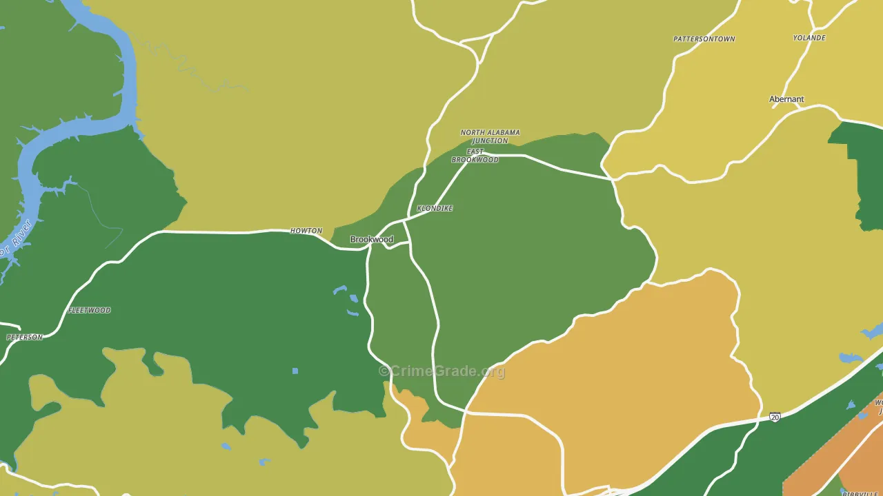 Brookwood, AL Map of Robbery Rates