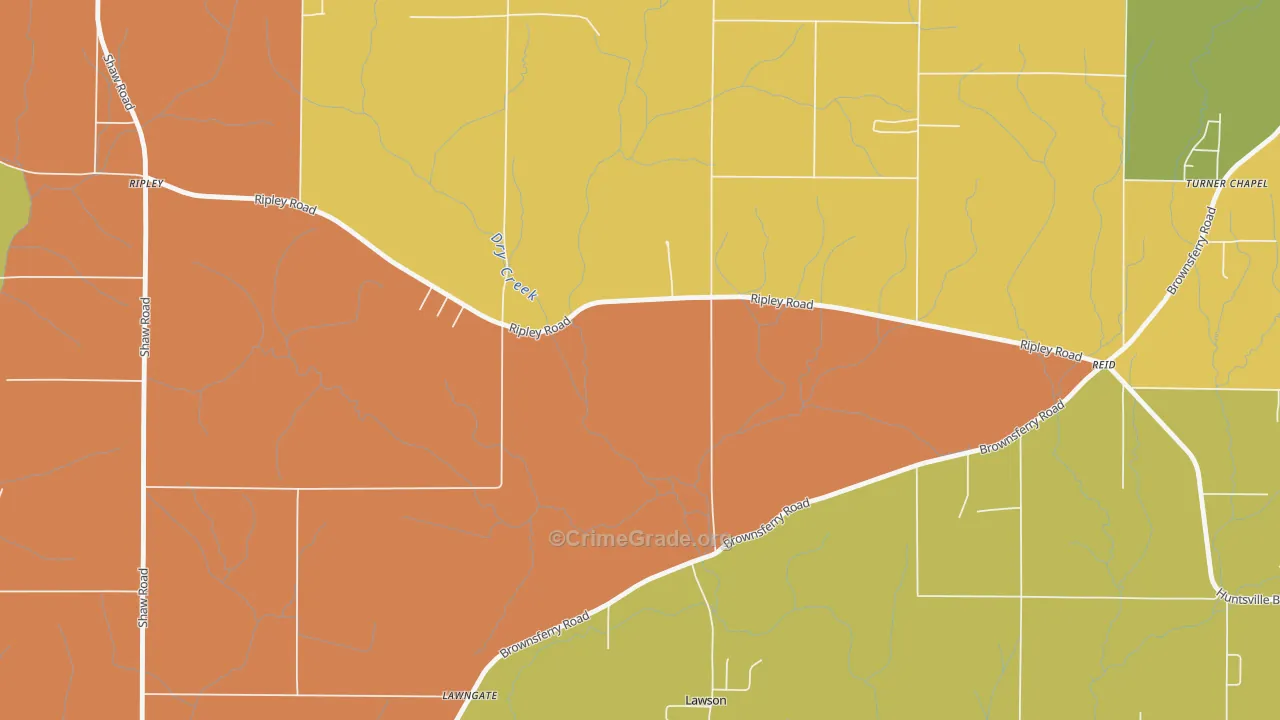 Brookwood Forest, AL Map of Robbery Rates