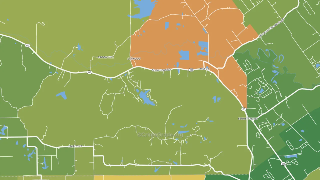 Broom Hill, IN Map of Robbery Rates