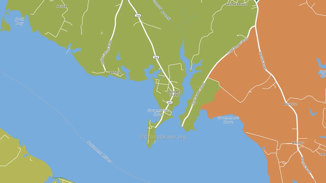 Broomes Island, MD Map of Robbery Rates