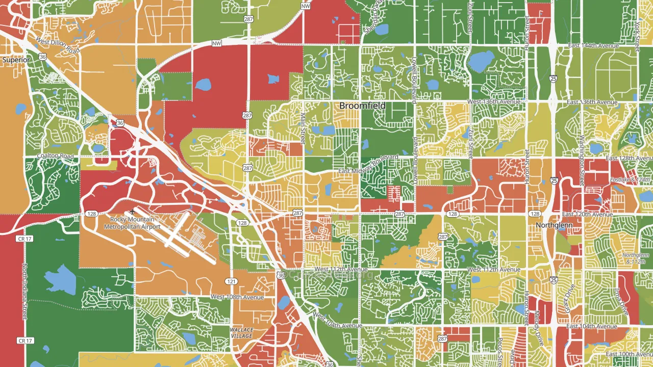 Broomfield, CO Map of Robbery Rates