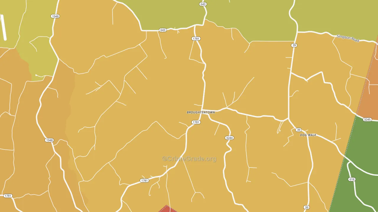 Broughtentown, KY Map of Robbery Rates