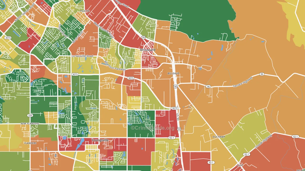 Broussard, LA Map of Robbery Rates