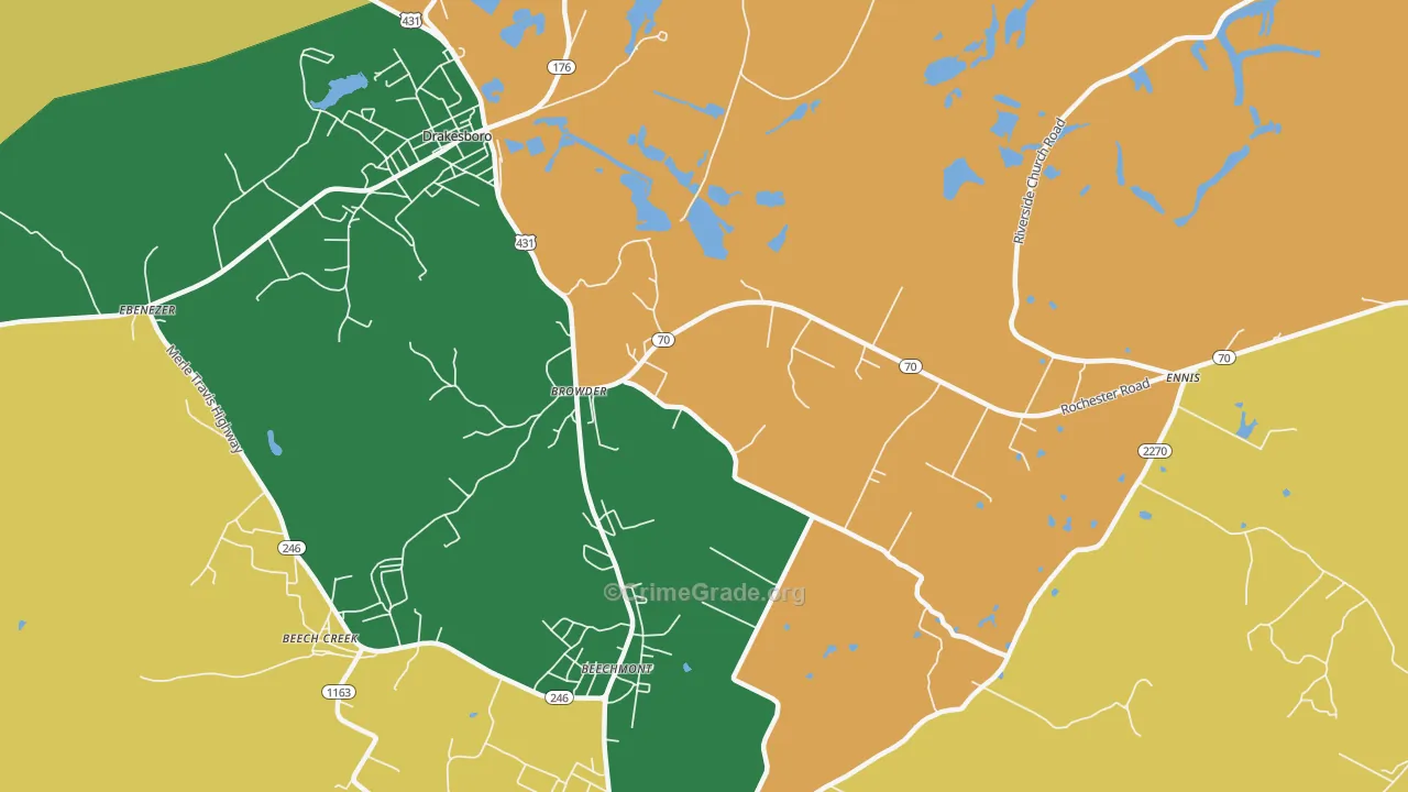 Browder, KY Map of Robbery Rates