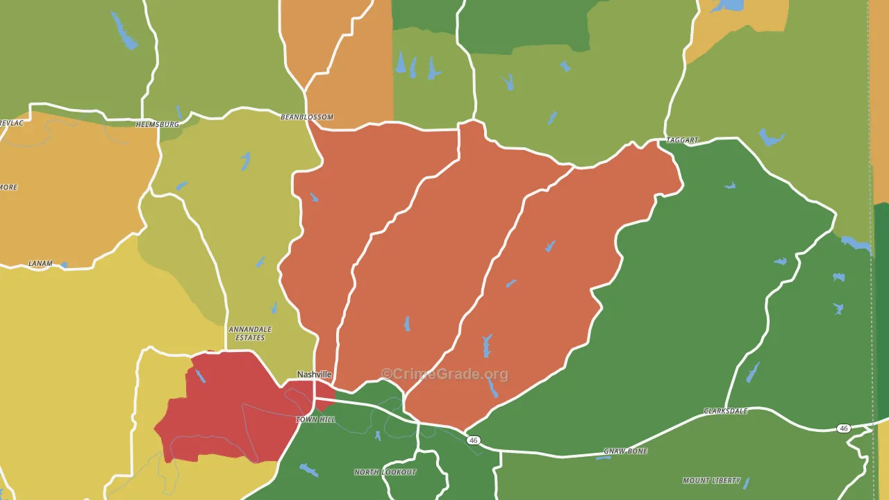 Brown County, IN Map of Robbery Rates