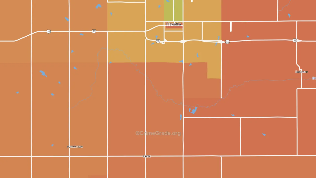 Brown County, KS Map of Robbery Rates