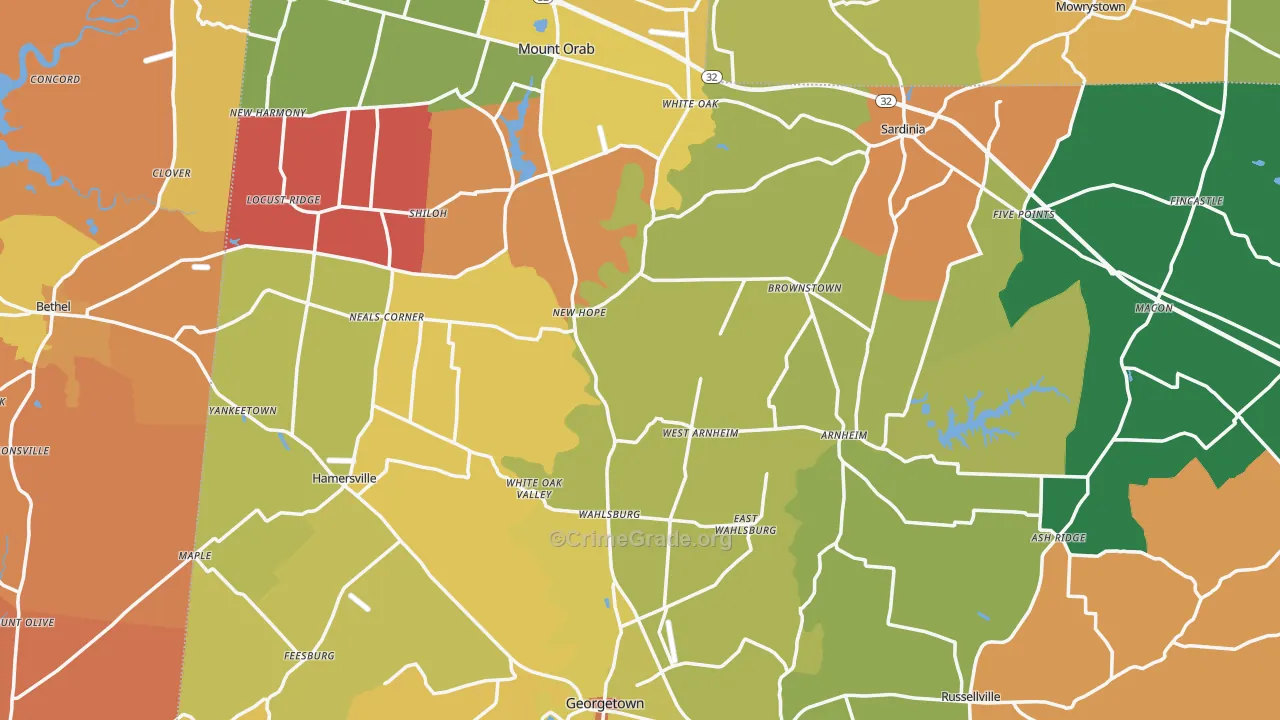 Brown County, OH Map of Robbery Rates