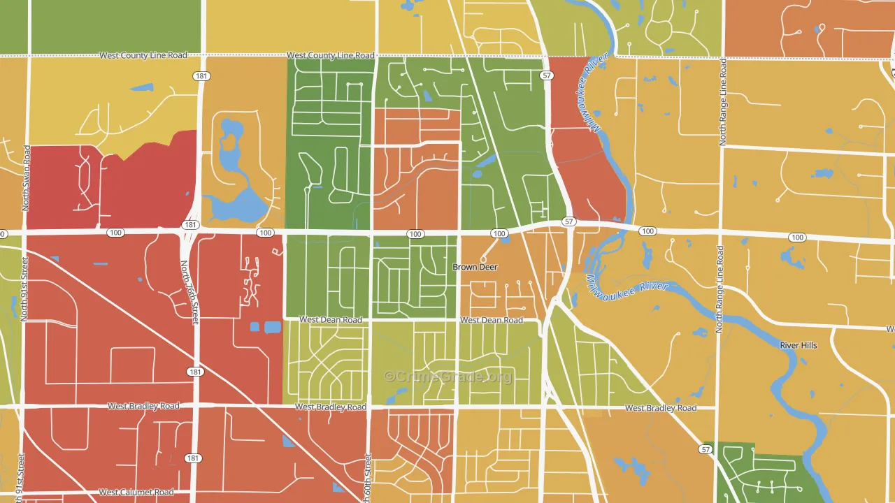 Brown Deer, WI Map of Robbery Rates