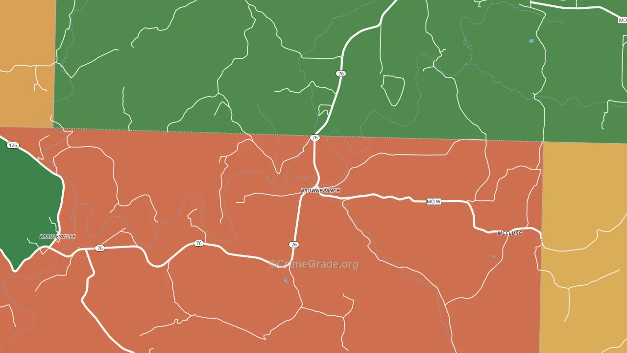 Brownbranch, MO Map of Robbery Rates