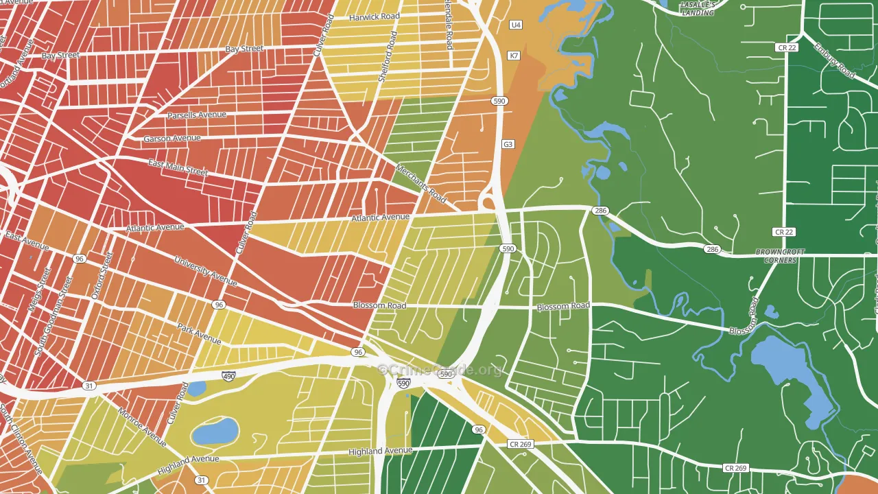 Browncroft, Rochester, NY Map of Robbery Rates