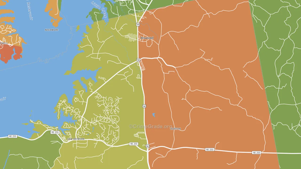 Browndell, TX Map of Robbery Rates