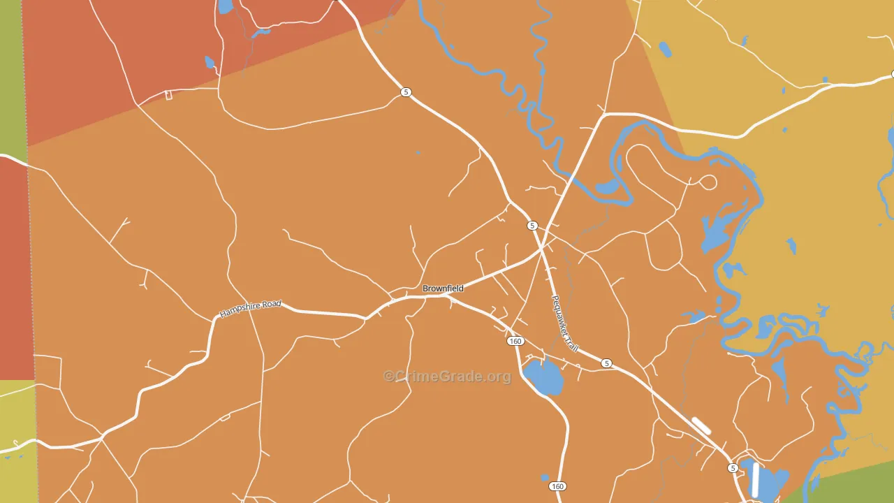 Brownfield, ME Map of Robbery Rates