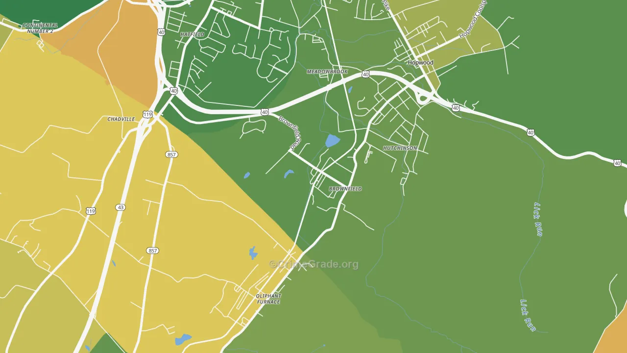 Brownfield, PA Map of Robbery Rates