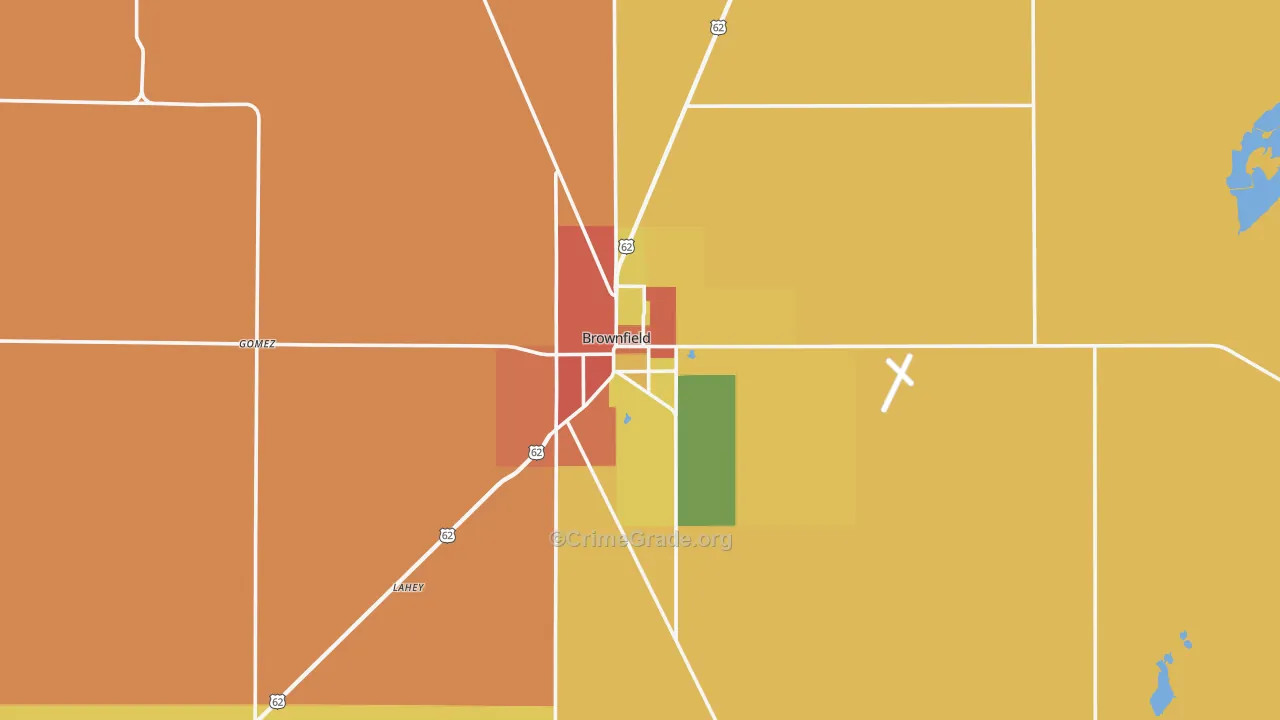 Brownfield, TX Map of Robbery Rates