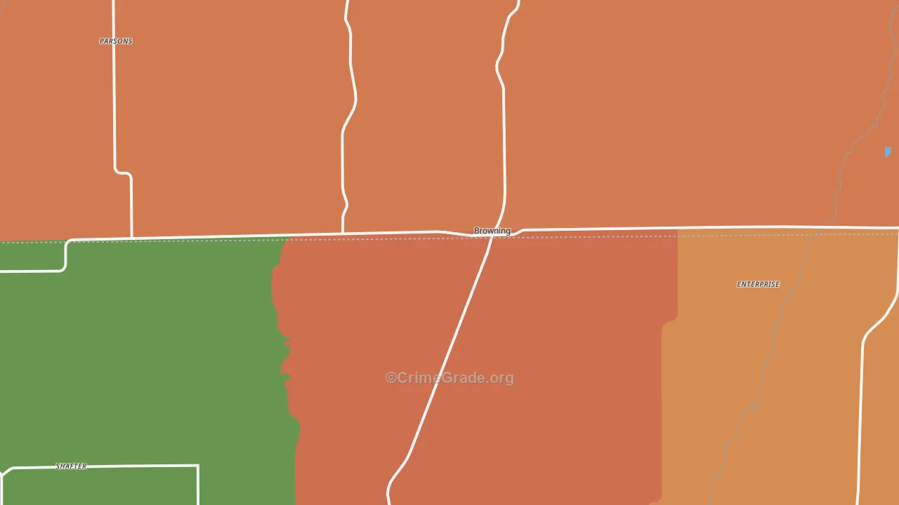 Browning, MO Map of Robbery Rates