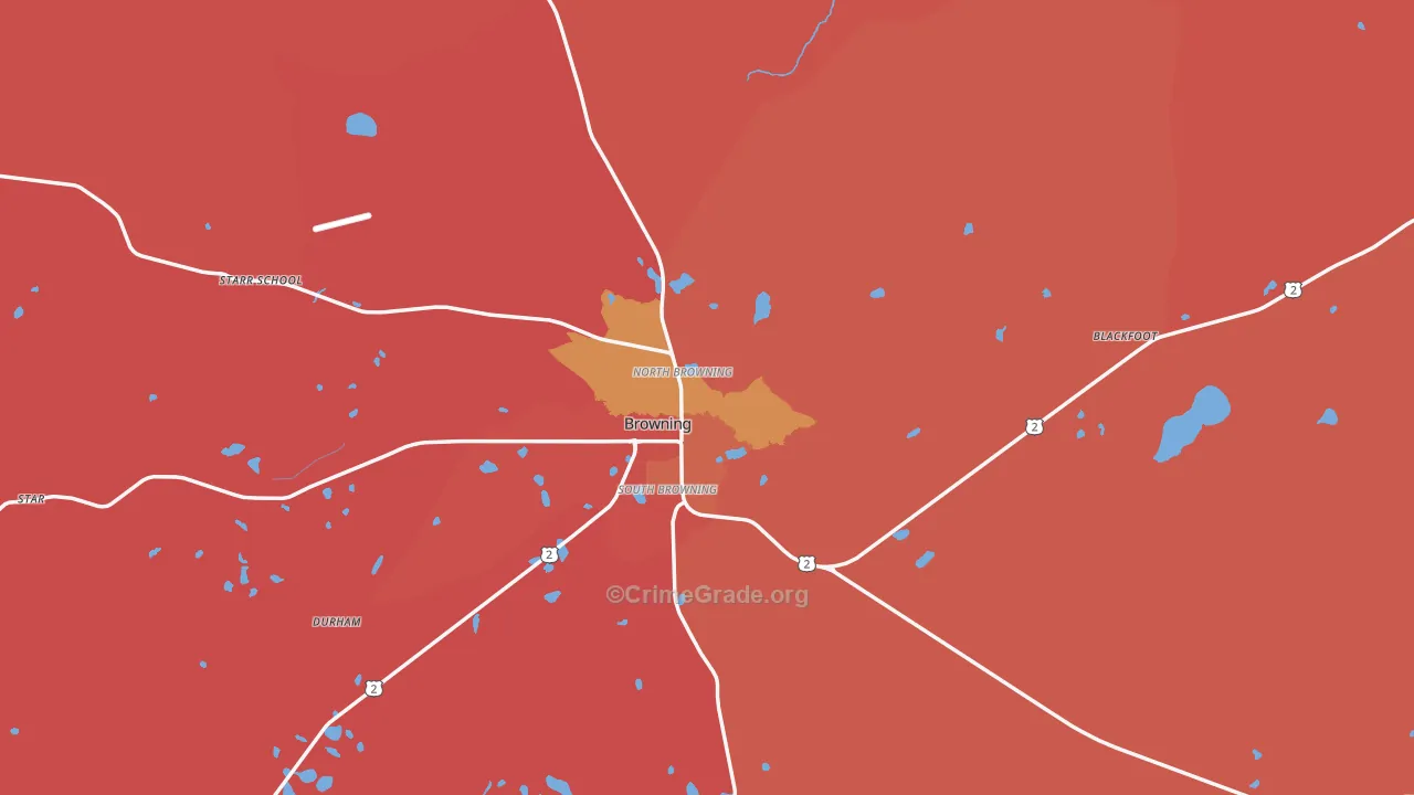 Browning, MT Map of Robbery Rates