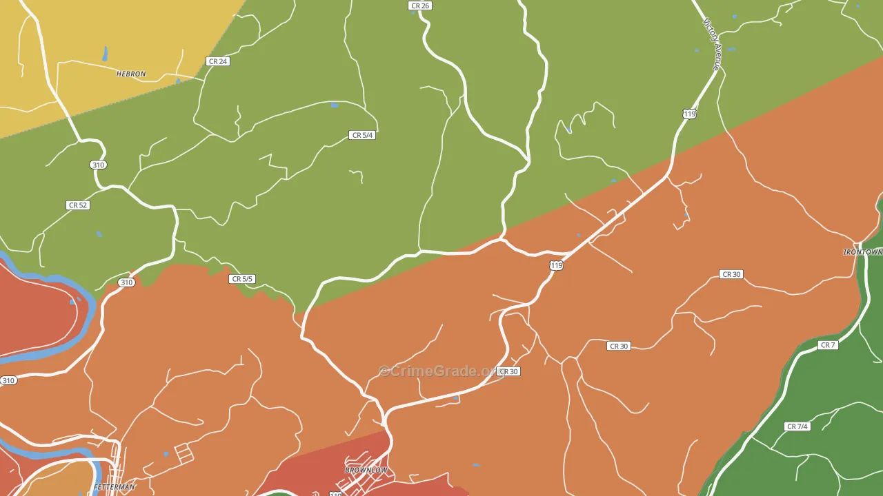Brownlow, WV Map of Robbery Rates