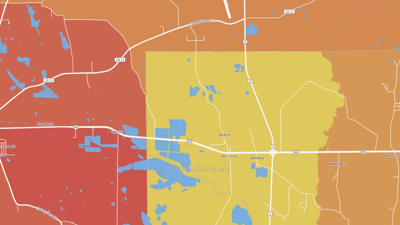Browns, AL Map of Robbery Rates