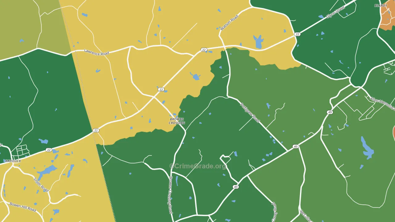 Browns Crossing, GA Map of Robbery Rates