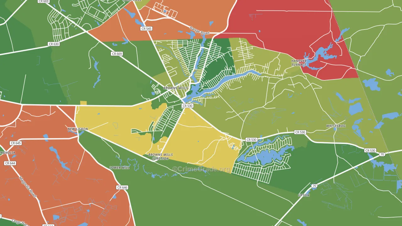Browns Mills, NJ Map of Robbery Rates